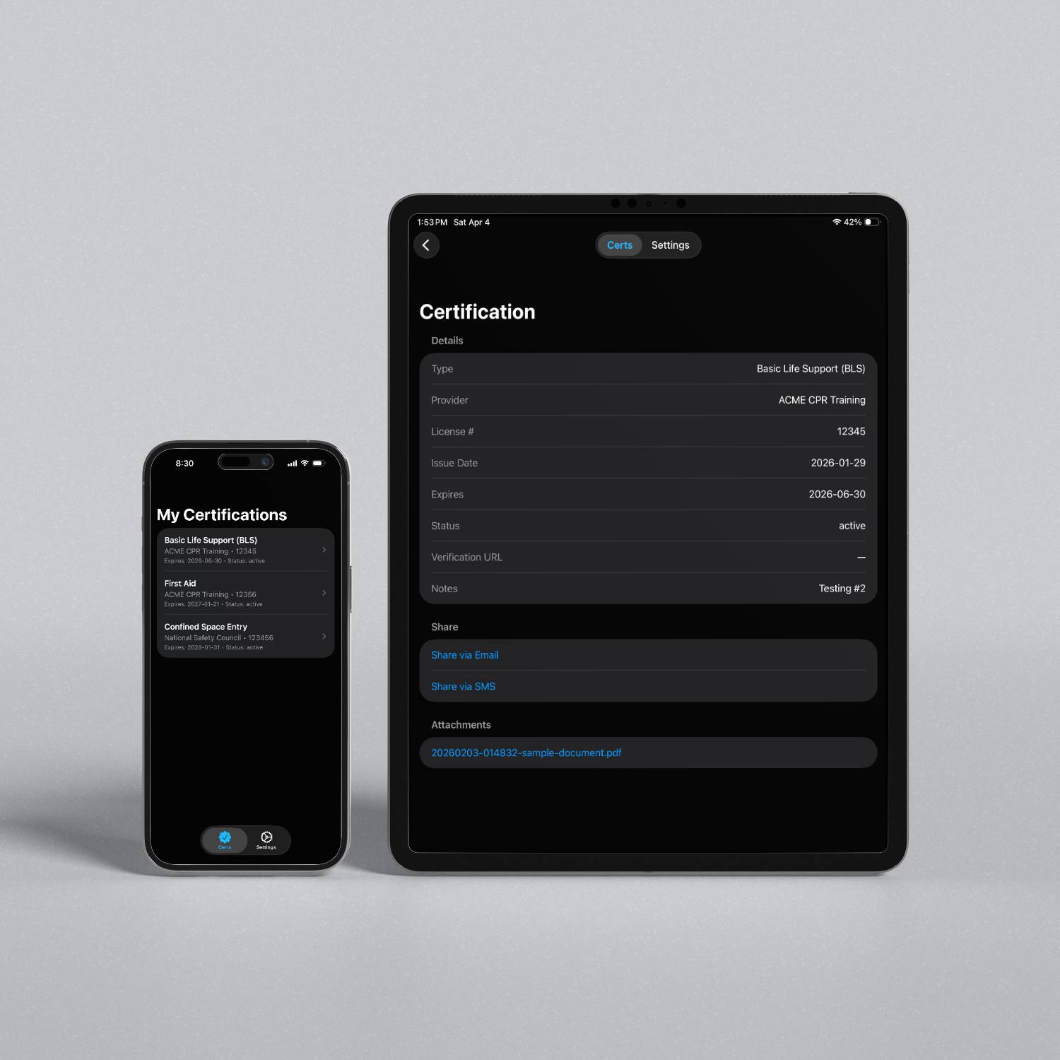 Certification Tracking App automated alerts dashboard